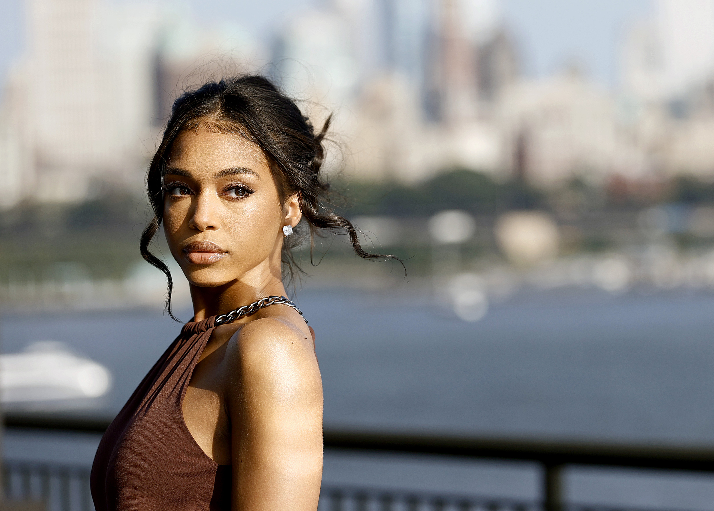 Lori Harvey Goes for Gold in Tom Ford Spike Heels With Denim Cropped Jacket  & Jeans at Essence Festival 2022