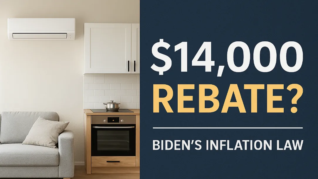 : "$14,000 REBATE?" and "BIDEN'S INFLATION LAW"