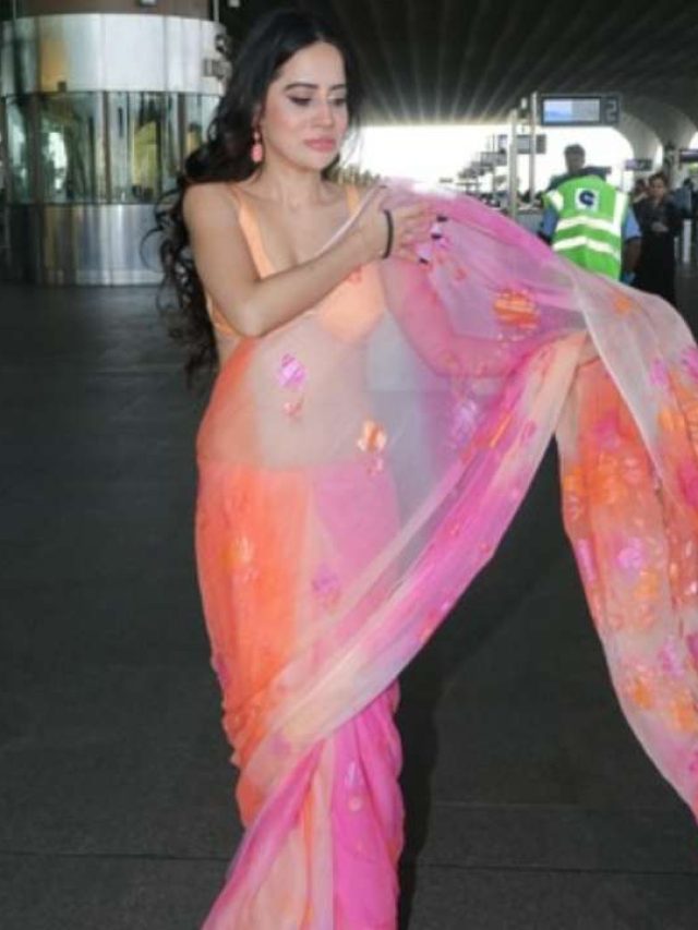 Urfi Javed saree struggles to stay in place due to heavy wind at the airport