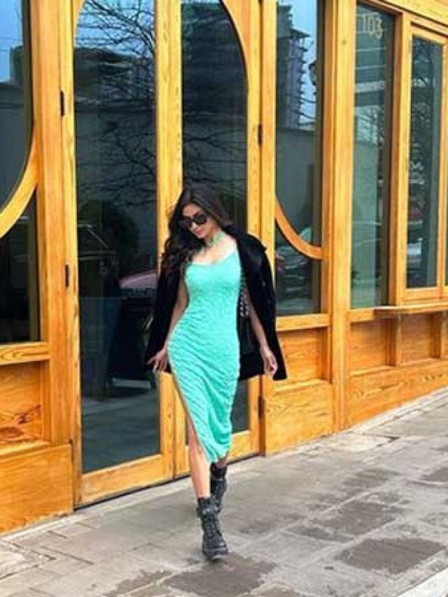 Mouni Roy flaunts her curves in neon blue gown, black blazer