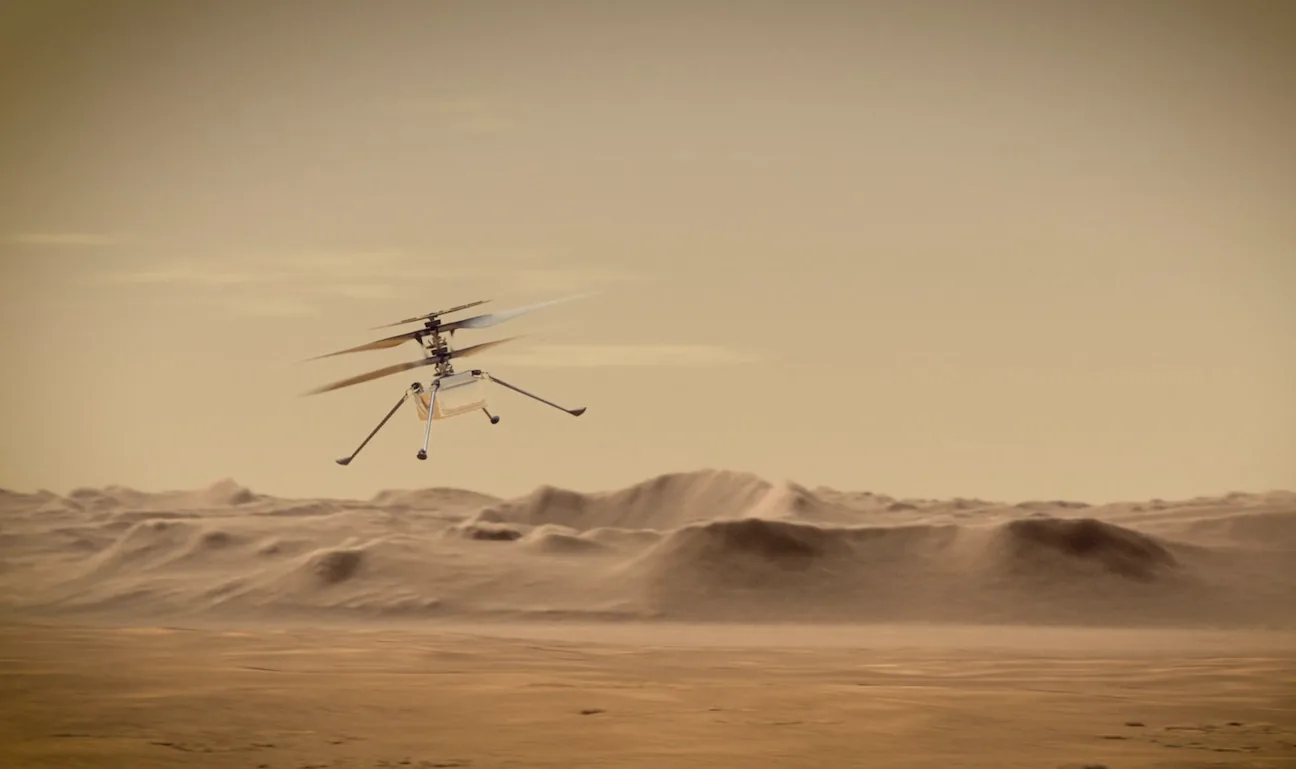Watch NASA's Mars helicopter soar over an extraterrestrial landscape