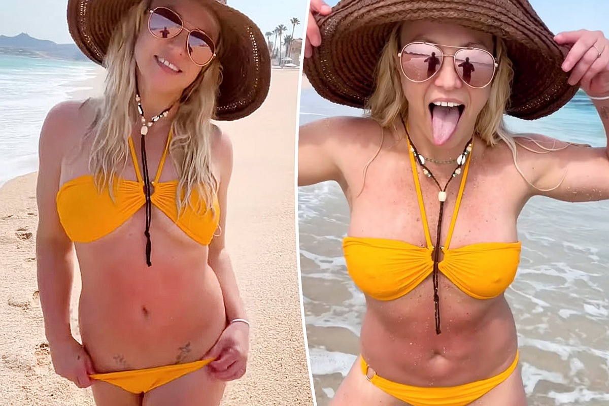 Britney Spears shows off her yellow bikini while horse-riding during her Tropical gateway