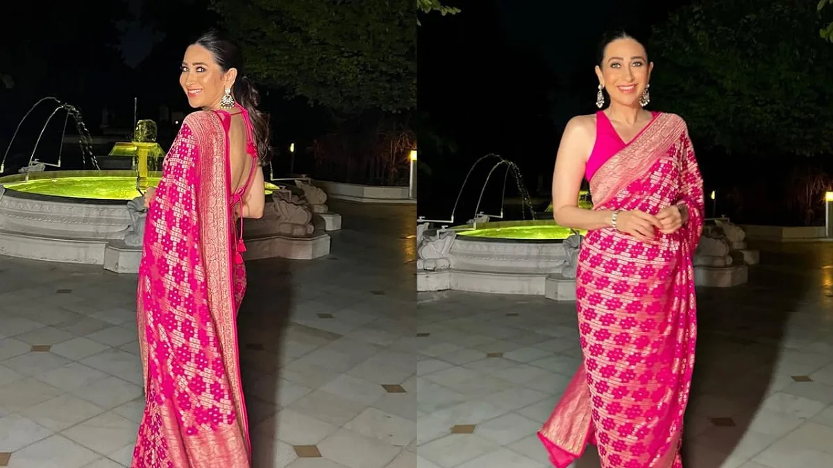 Karisma Kapoor Elevates Style in Mesmerizing Pink Banaras Saree by Anita Dongre