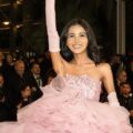 Nancy Tyagi's Cannes Elegance: A Self-Stitched Masterpiece of Black Corset, Skirt, and Stole