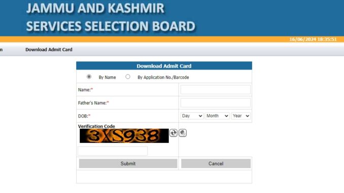 Jammu and Kashmir Staff Selection Board Releases Admit Cards for Supervisor (Female) Post