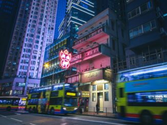 Buildings in Downtown Hong Kong at Night