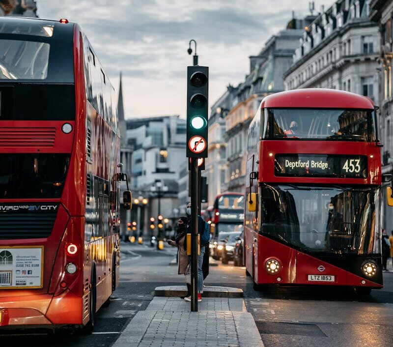 London Red Buses on Street