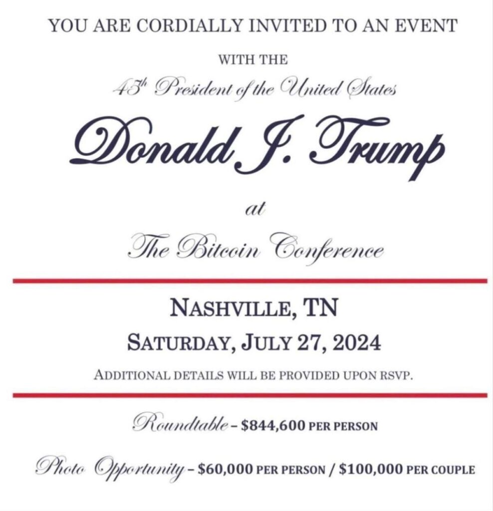 Meet Trump: The $100,000 Handshake"
- "Bitcoin and Ballots: Trump's Fundraising Soiree"