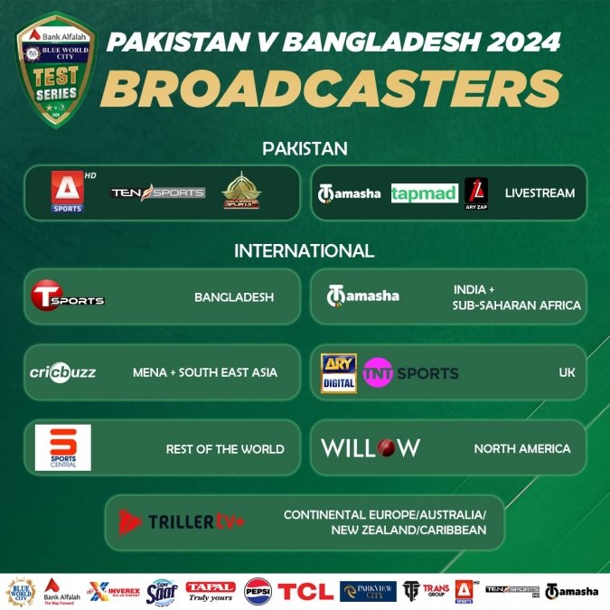 PAK vs BAN 1st Test Live Ten Sports, GTV Live Streaming. Score