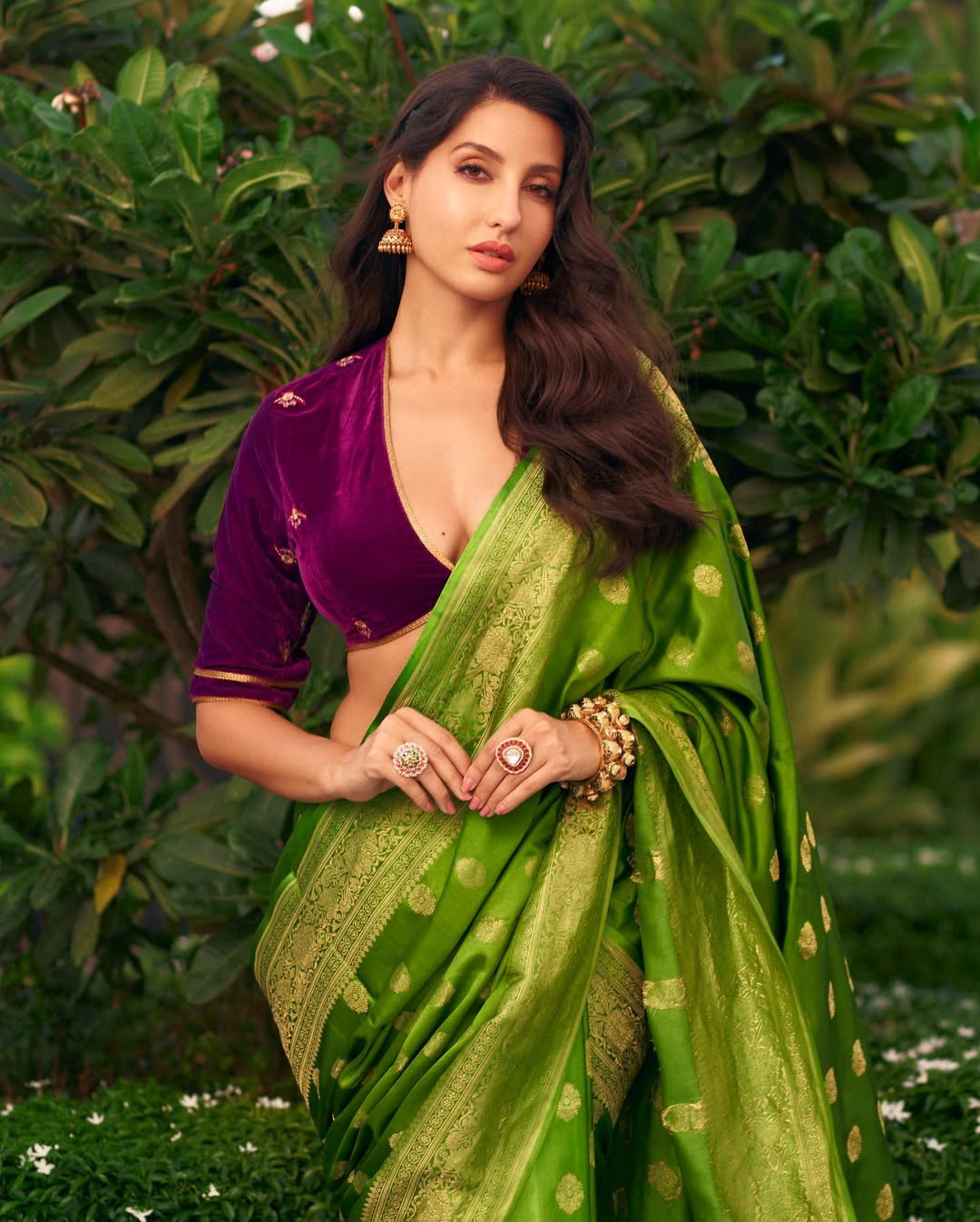 Nora Fatehi Saree Green