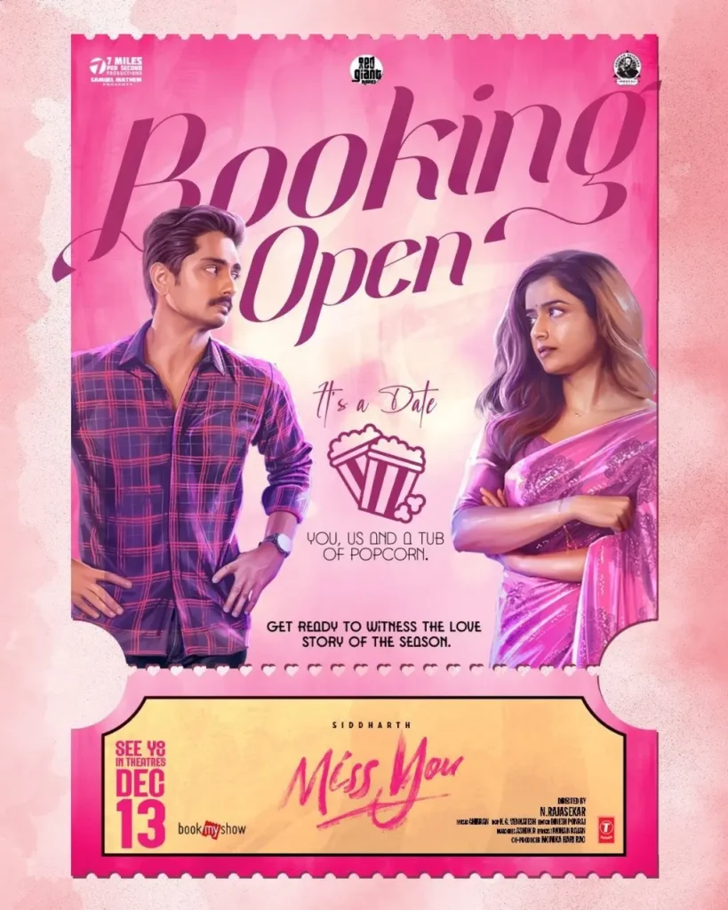 Romantic Drama 'Miss You' Starring Siddharth Opens for Booking