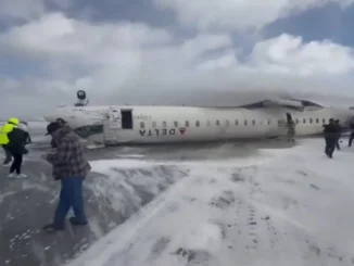 Delta Airlines flight incident, Toronto runway mishap, plane flips upside down, snowy runway accidents, passenger safety on flights, aviation emergency response.