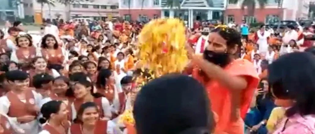 Yog Guru Ramdev celebrated phoolon ki Holi with students at the University of Patanjali,