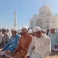 devotees gathered at the iconic Taj Mahal in Agra to offer namaz,