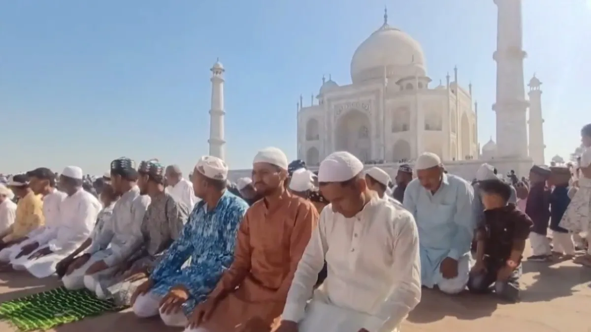 devotees gathered at the iconic Taj Mahal in Agra to offer namaz,