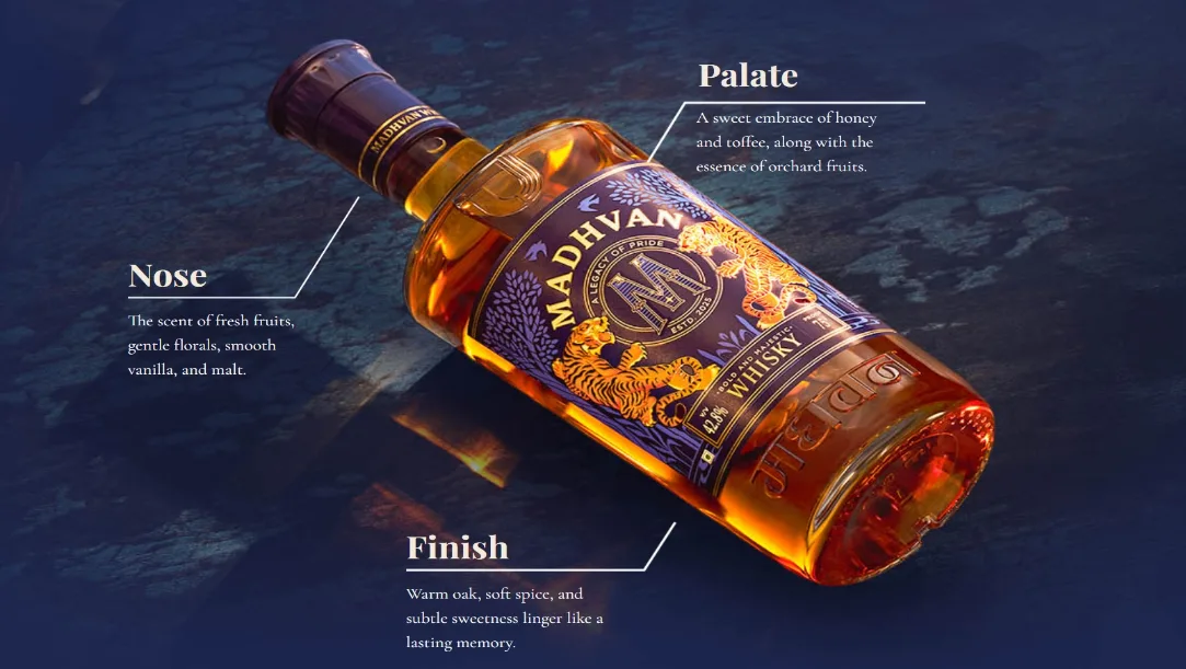 Madhvan, a premium whisky that fuses Indian grain spirits with Scotch malt whisky,