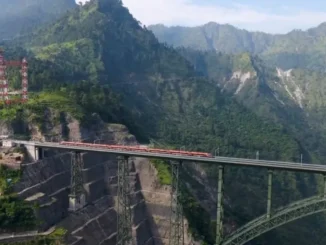 Vande Bharat Express crossing Chenab Bridge in Jammu