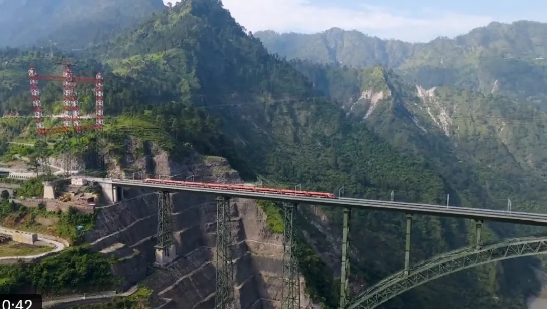 Vande Bharat Express crossing Chenab Bridge in Jammu