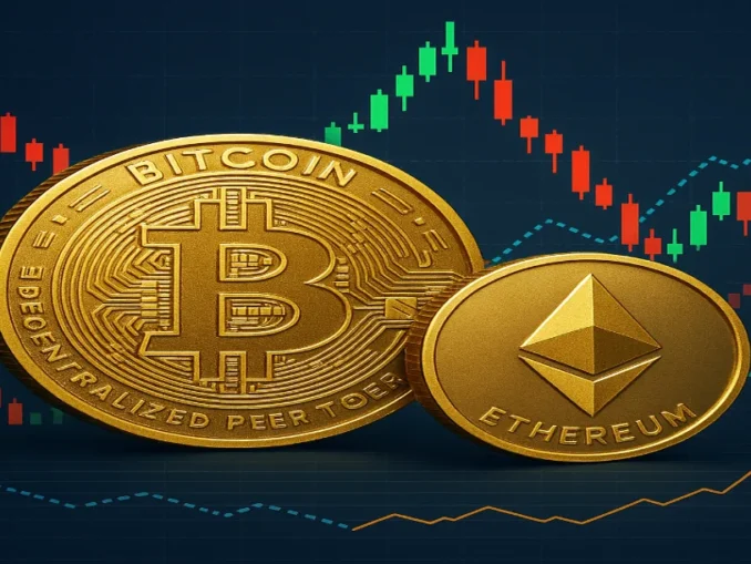 Bitcoin price chart spiking 5% after Trump Iran deal signal with KOSPI index drop