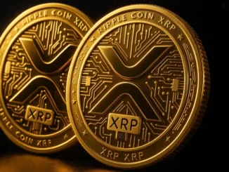 XRP logo with bearish chart overlay and declining transaction volume