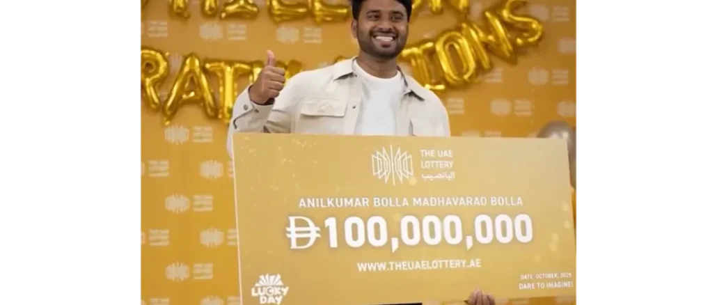 Anil Kumar celebrating Rs. 240 crore UAE lottery win