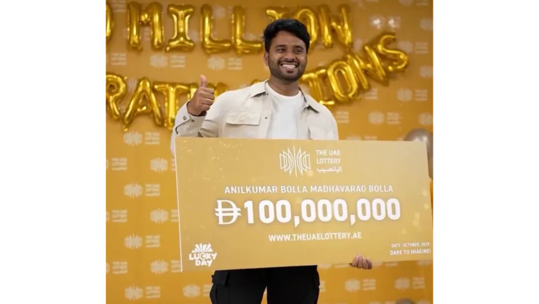 Anil Kumar celebrating Rs. 240 crore UAE lottery win