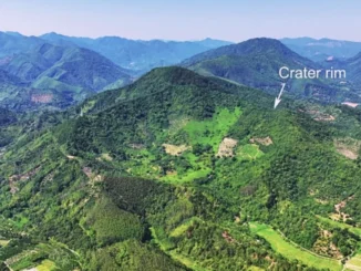 Aerial view of Jinlin crater in Guangdong Province