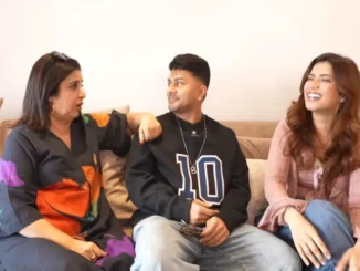 Farah Khan smiling during a YouTube vlog session