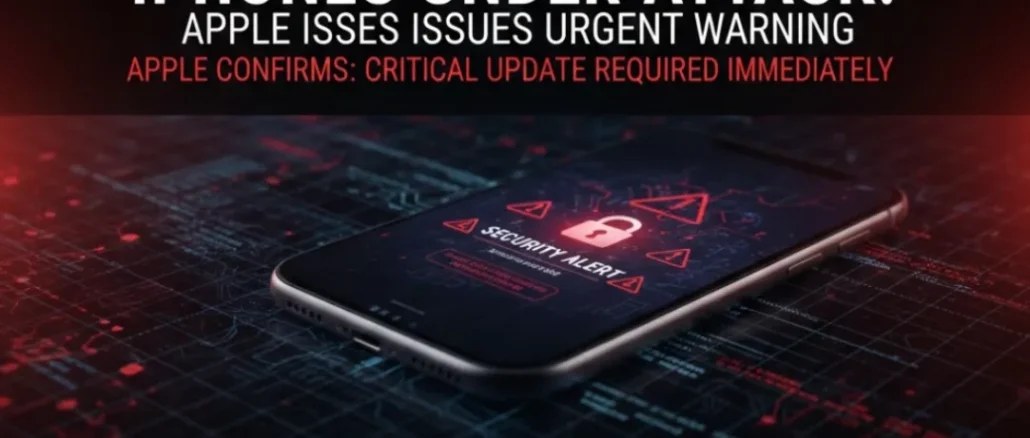 A close-up of an iPhone screen showing a Security Alert notification with red warning signs.