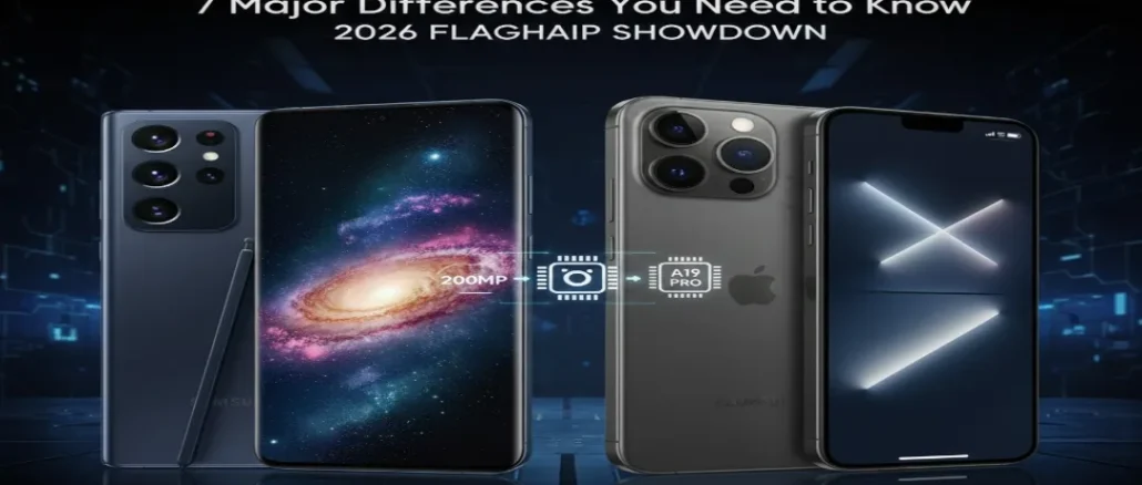 Side-by-side comparison of the Samsung Galaxy S26 Ultra and iPhone 17 Pro Max.