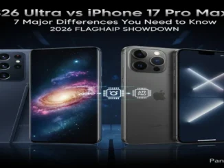 Side-by-side comparison of the Samsung Galaxy S26 Ultra and iPhone 17 Pro Max.