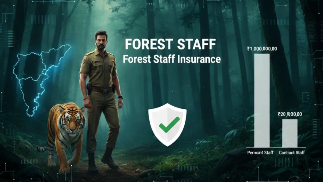A group of Karnataka forest guards patrolling a lush green sanctuary, symbolizing the new ₹1 crore insurance security.