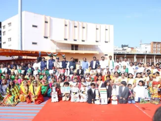 Flag hoisting ceremony by Prasad Abbayya and Mahesh Gaste at Nehru Stadium Hubballi.