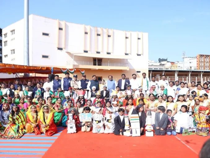 Flag hoisting ceremony by Prasad Abbayya and Mahesh Gaste at Nehru Stadium Hubballi.