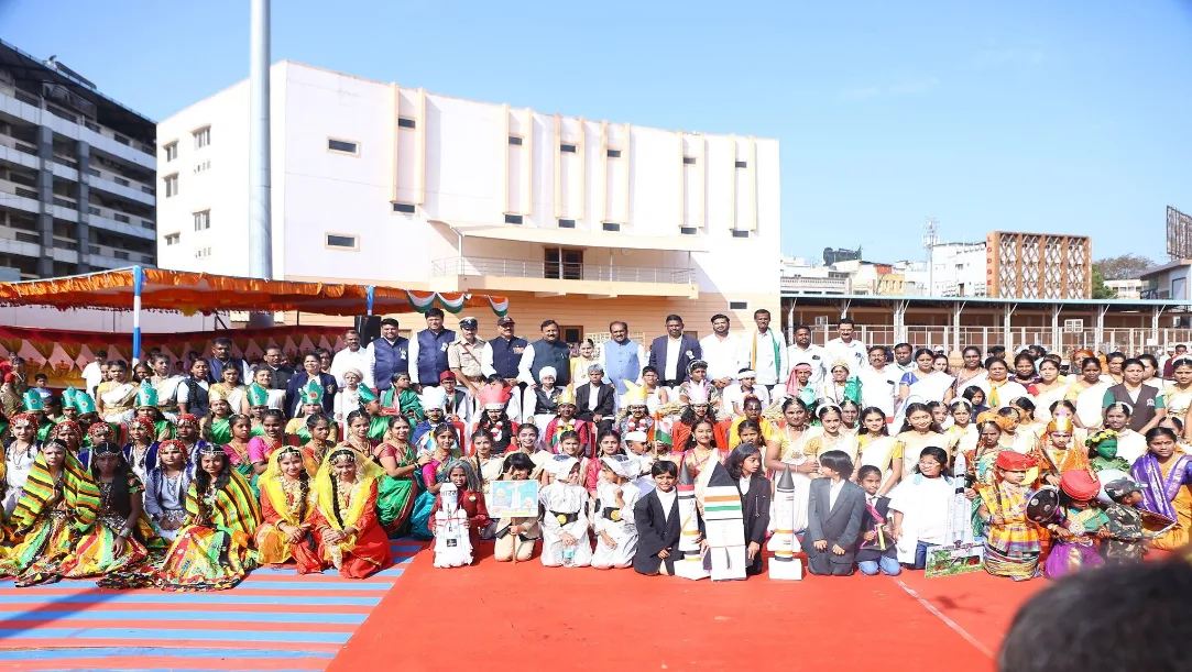 Flag hoisting ceremony by Prasad Abbayya and Mahesh Gaste at Nehru Stadium Hubballi.