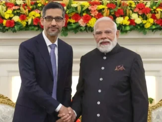 Sundar Pichai speaking about India's AI trajectory at a global summit.