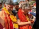DK Shivakumar and Priyanka Gandhi offering prayers at Kamakhya Temple.