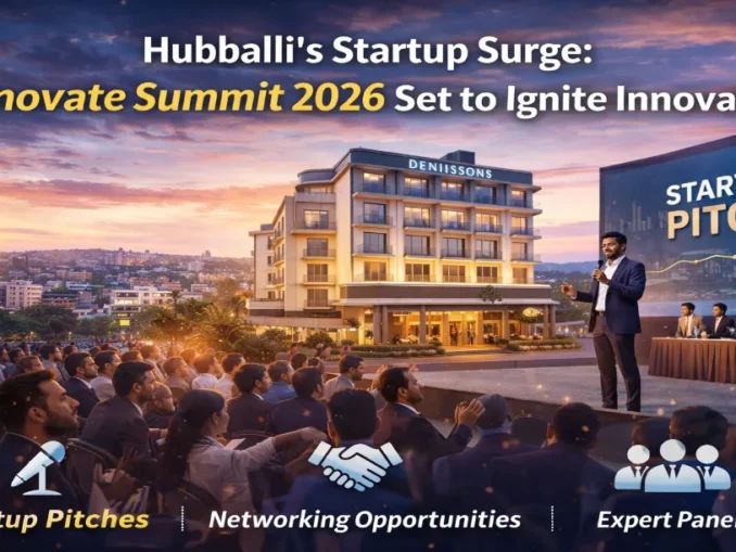 Entrepreneurs pitching at the Finnovate Summit 2026 in Hubballi.