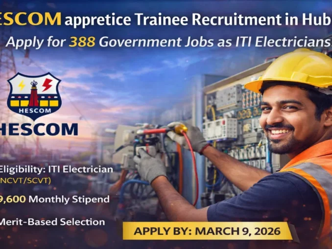 HESCOM office building and electrical technicians at work in Hubballi.