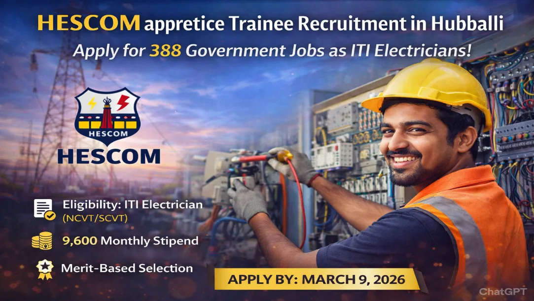 HESCOM office building and electrical technicians at work in Hubballi.