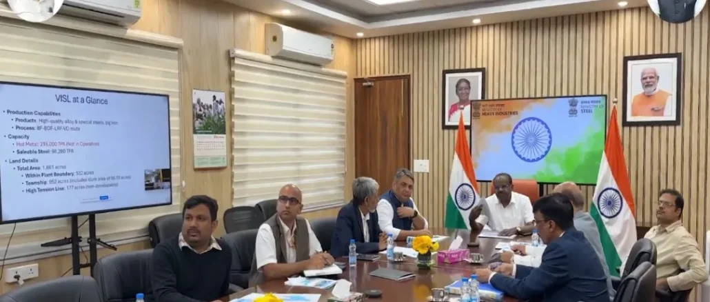 Union Minister HD Kumaraswamy reviewing techno-economic parameters and 300 MT steel production targets with SAIL officials.