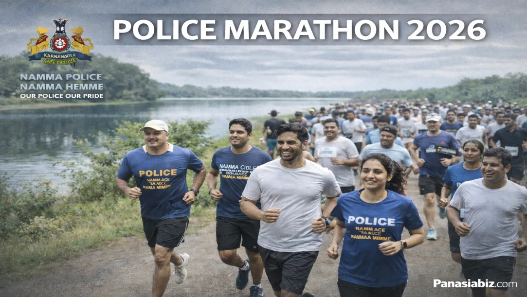 Promotional poster for the "Namma Police Namma Hemme" marathon 2026 starting from Tholankere, Hubballi.
