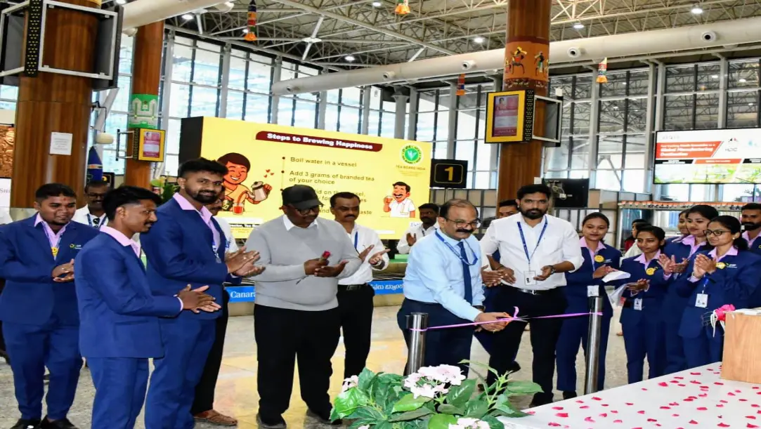 Airport Director Rupesh Kumar Sripad inaugurating the new May I Help You desk at Hubballi Airport.
