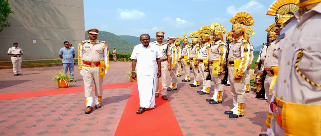 Union Minister H.D. Kumaraswamy inspecting RINL Steel plant coke oven batteries.