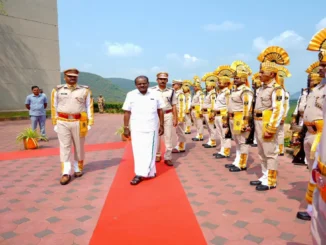 Union Minister H.D. Kumaraswamy inspecting RINL Steel plant coke oven batteries.