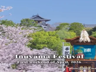 Parade of 13 yama floats glowing with lanterns at Inuyama Festival