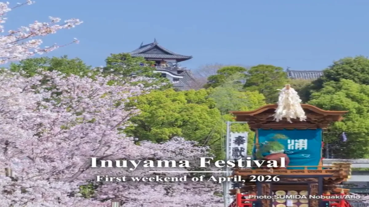 Parade of 13 yama floats glowing with lanterns at Inuyama Festival