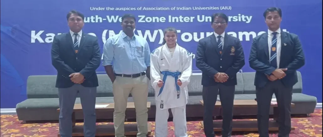 Saniya Subedar receiving Gold Medal at South-West Zone Karate Championship