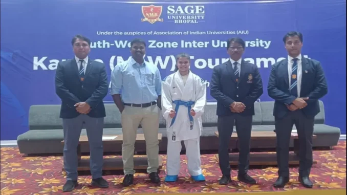 Saniya Subedar receiving Gold Medal at South-West Zone Karate Championship