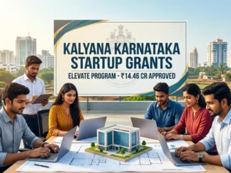 Young entrepreneurs in Karnataka receiving startup funding documents under the ELEVATE scheme.